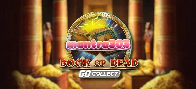 Pemandangan kuil kuno dan artefak emas dalam slot Book of Dead GO Collect